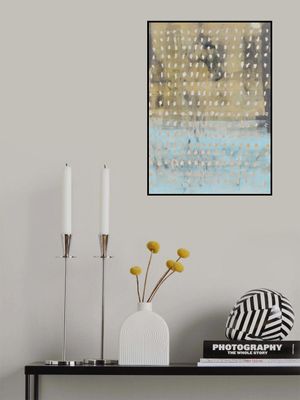 Contemporary Abstract In Yellow, Taupe, Light Blue