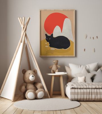 Black Cat With Abstract Shapes