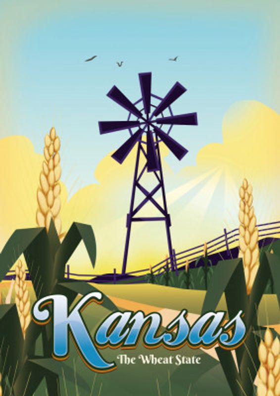Kansas " The Wheat State" Travel poster