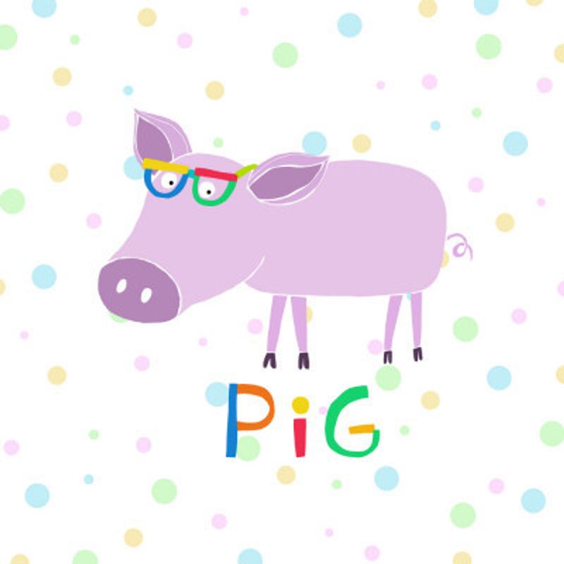 Cute Pink Pig with Funny Colorful Glasses by Artist Carla Daly