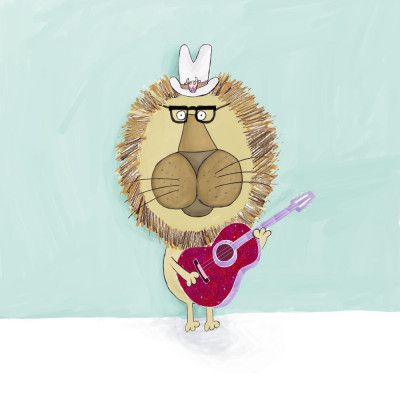 Rock Star Lion with a Cowboy Hat Plays his Guitar by Carla Daly