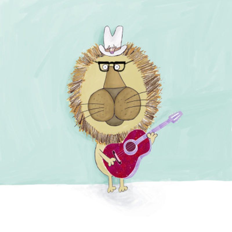 Rock Star Lion with a Cowboy Hat Plays his Guitar by Carla Daly