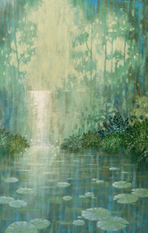 Mysterious Waterfall And Waterlily Pond