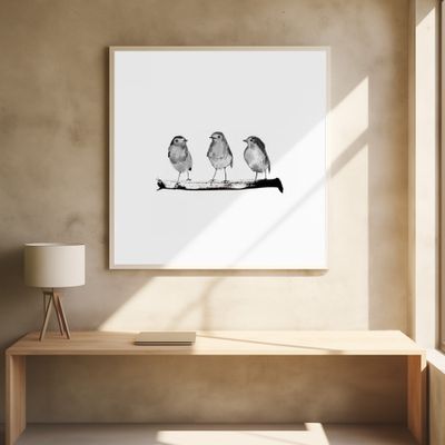 Robins   Three On a Branch 20x20 Bw
