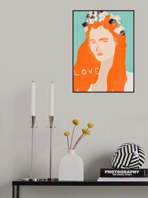 Woman with Orange Hair Adorned with Flowers