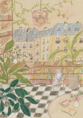 Antique Parisian Book Store Cat