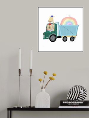 Lion &amp; Giraffe in Construction Truck with Rainbow