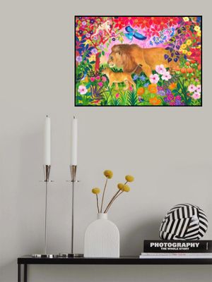 Lion And Cub Surrounded By Colorful Flowers