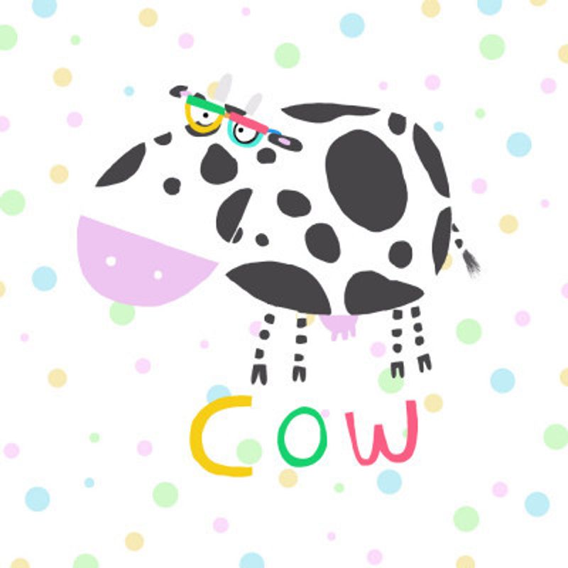 Happy Cow Wearing Colorful Glasses by Illustrator Carla Daly