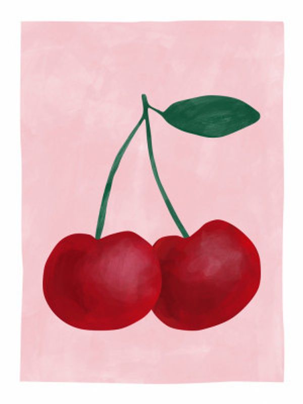 Red Cherries with a Green Leaf