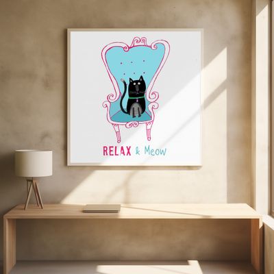 Relax and Meow! Funny Black Cat Sitting on a Armchair