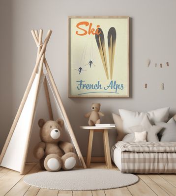 Ski French Alps Vintage Travel Poster