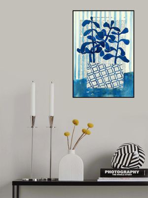 Denim blue patterned vase watercolor