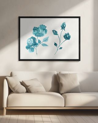 Aqua Blue Blossom Watercolour