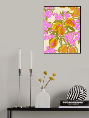 Tropical Theme With Lush Mangoes And Flowers