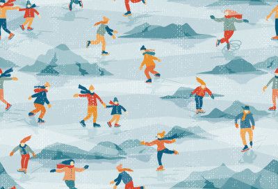 Retro sportive ice skating textured pattern