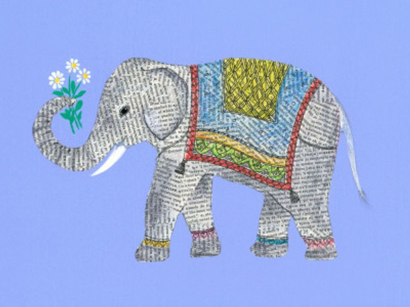 Elephant Collage Crafted From Newspaper