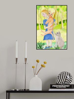 Lady with the orange and grey cat.