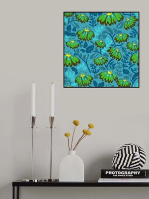 Maximalism 70s Retro Flowers Largo Teal pattern