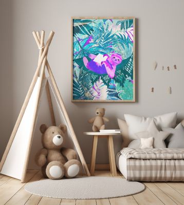 Pink and Green Neon Sloth in Hammock