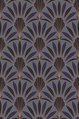 Art Deco Palm Leaves Fan Royal Blue