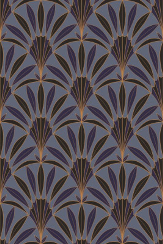 Art Deco Palm Leaves Fan Royal Blue