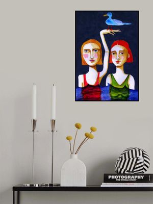 Swimming Girls with Blue Seagul.