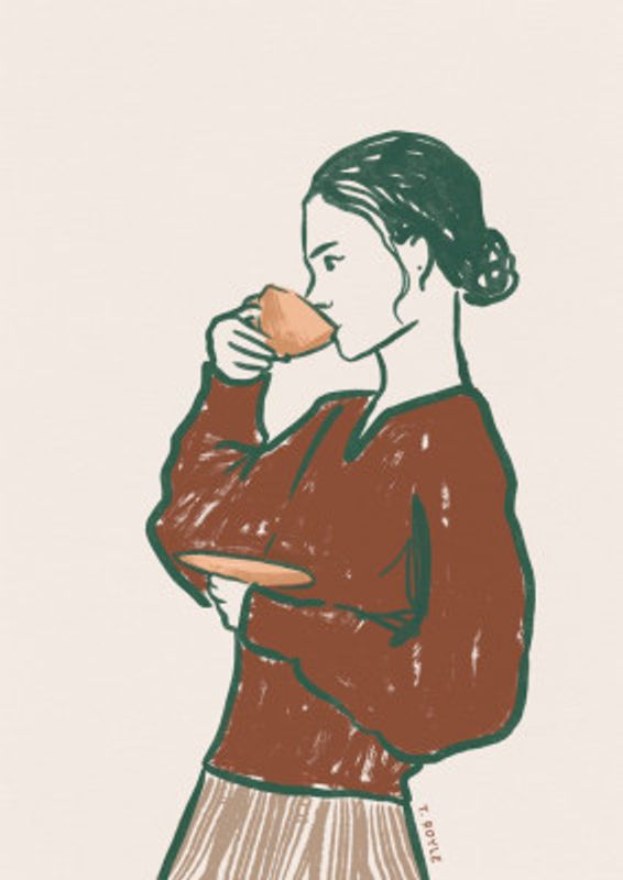 Woman Drinking Tea in Rust