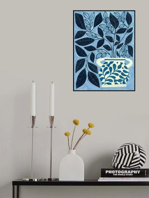 Stylized Blue Leaves In A Decorative Vase