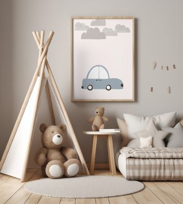 Simple Blue Car Under Gray Clouds