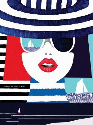 Riviera Style, Graphic Nautical Art Print Portrait
