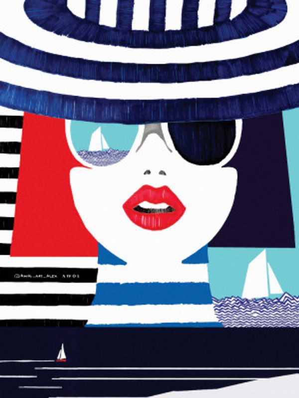 Riviera Style, Graphic Nautical Art Print Portrait
