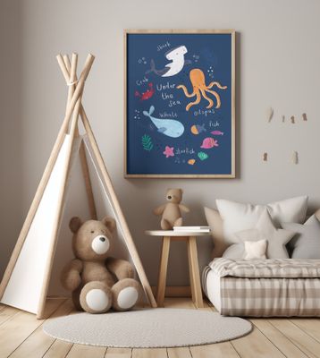 Ocean animals - Simple Cute Kids &amp; baby nursery whales, sharks and octopus