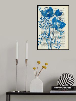 Denim blue sketch with wild meadow flowers
