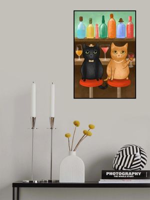 Cats Drinking at Mid Century Bar