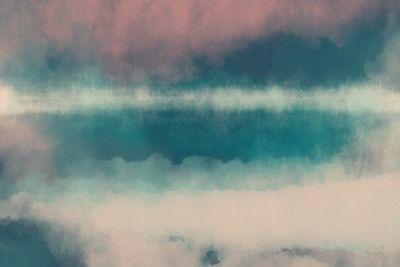Abstract Landscape in turquoise, white and pink.