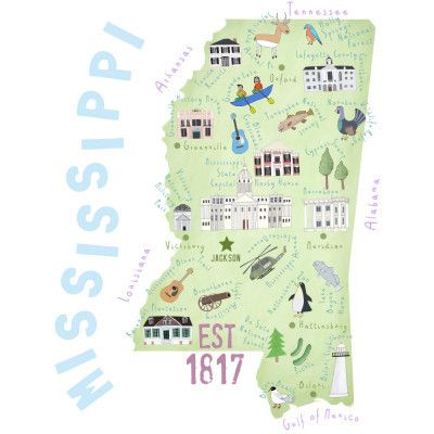 Illustrated Map of the State of Mississippi by Carla Daly