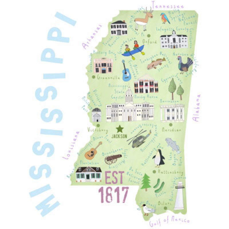 Illustrated Map of the State of Mississippi by Carla Daly