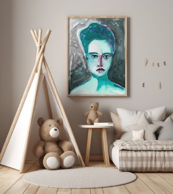 Lady watercolour woman portrait green