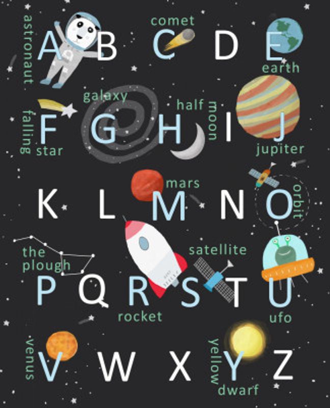 Illustrated Space Alphabet by Artist Carla Daly