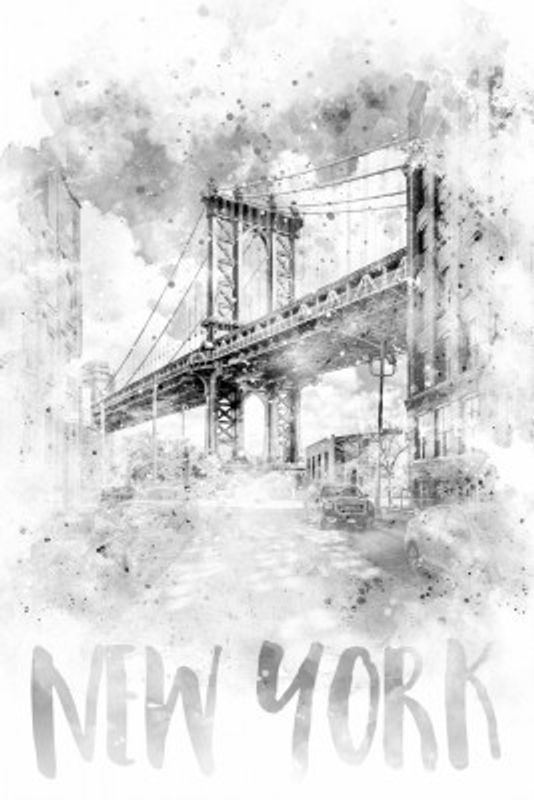 Monochrome Art NYC Manhattan Bridge | watercolor