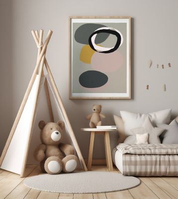 Abstract Circles in Muted Tones with Black Ring