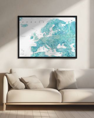 Aquamarine detailed map of Europe