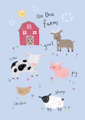 Farm animals - Simple Cute Kids &amp; baby nursery pigs cows and sheep theme