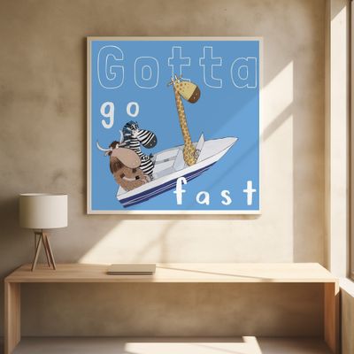 Gotta Go Fast! Funny Animals in a Speed Boat by Artist Carla Daly