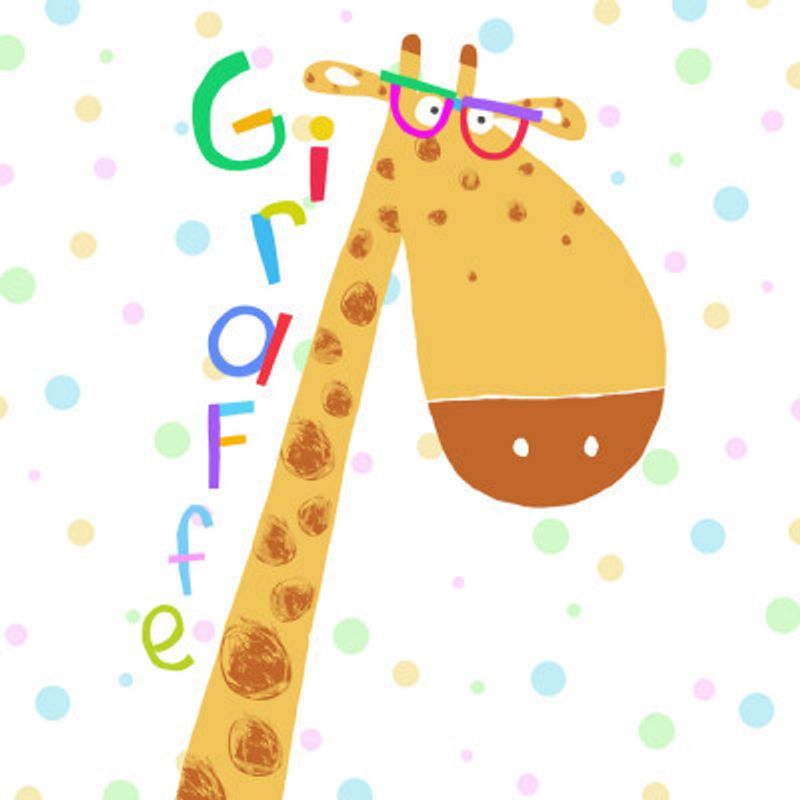 Cute Giraffe Wearing Glasses with Colorful Text by Carla Daly