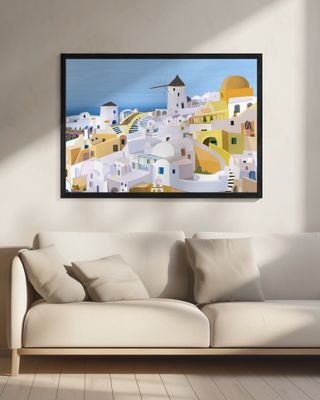 Santorini, Yellow and White Greek Buildings by Artist Carla Daly