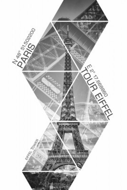 Coordinates PARIS Eiffel Tower | monochrome
