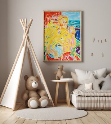 Selfie with a Vase of Yellow Flowers, self portrait,Tamara Jare,  oil on canvas, 2024