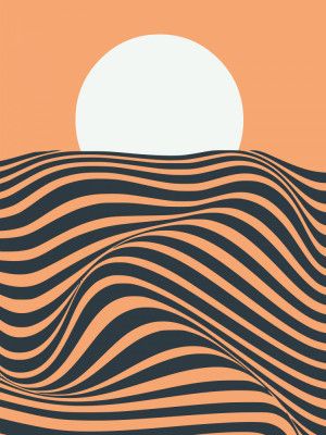 Sunset With Wavy Lines And Warm Colors